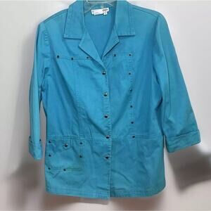 Nancy Bolen City Girl Womens Jacket SZ 6 Blue Studded Snap Up 3/4 Sleeve *Read